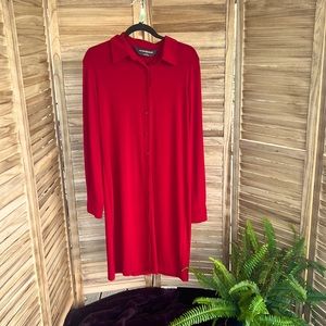 (L) AS IS Norma Kamali red button down shirt dress long sleeves business casual